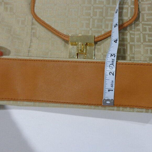 Tommy Hilfiger Tan Signature Logo Large‎ Tote Bag Gold Tone Hardware Brown - Picture 7 of 10